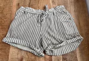 Free People One Harriet Striped Shorts Neutral Beachy Pockets Cuffed Tie Belt L - Picture 1 of 14