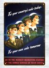Affiche de recrutement pour femmes Seconde Guerre mondiale services armés métal étain panneau cabine décoration