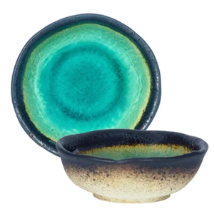 Japanese Rice Soup Soy Sauce Dessert Bowl 5"D Ceramic Turquoise Green Crackle - Picture 1 of 3