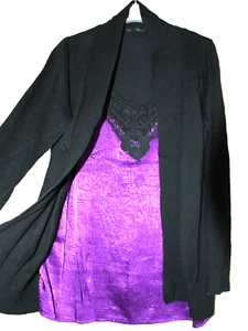 EVIE-PURPLE & BLACK- ALL IN ONE BLOUSE CARDIGAN SET- SIZE 18 - Picture 1 of 8