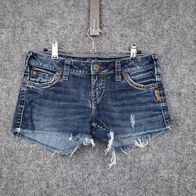 Pantalones cortos Silver Jeans Co para mujer 27 azules tiro bajo corte lavado medio denim Foto 1 de 4