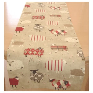 4ft Coffee Table Runner 120cm Sheep Cream Red Black Beige Tartan Plaid 48" Farm - Picture 1 of 3