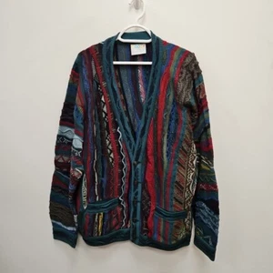 Coogi Vintage 3D Aztec Psychadelic Knit Sweater Jacket Cardigan Size Large Rare - Picture 1 of 9