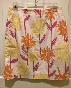 Lilly Pulitzer Floral Cotton White Orange Yellow Pink Skirt A Line Size 4 - Picture 1 of 3