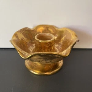 Vtg Stangel Art Pottery Candle Holder Candlestick Brush Gold Peach Coral Set 50s - Picture 1 of 5