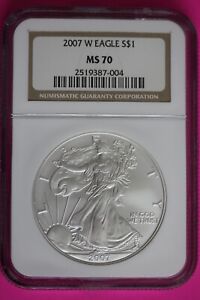2007 W MS 70 American Silver Eagle Burnished NGC Certified Graded Perfect 1619