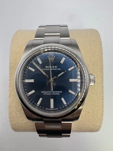 Rolex Oyster Perpetual 34mm Blue Index Dial Oyster Bracelet 124200 Box And Paper - Picture 1 of 7