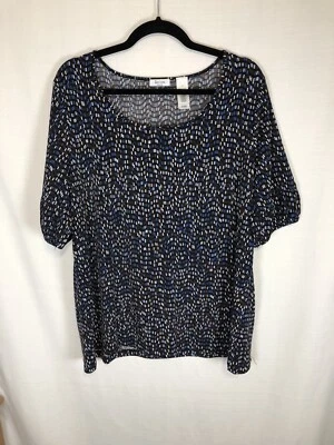 Liz & Co 1x Women’s Scoop Neck 3/4 Sleeve Blouse Geometric Casual Pullover  - Изображение 1 из 3