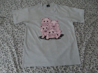 Vintage 1987 Cute Pig T-Shirt Large Gray 80s Single-Stitch Baby-Pig Graphic Tees - Image 1 of 4