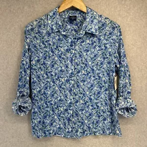 Camicetta donna Basic Editions taglia S/C blu floreale rotolo linguetta manica colletto nuova - Foto 1 di 8