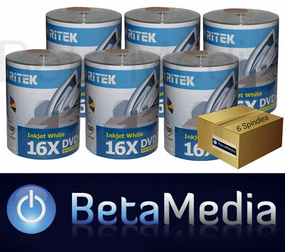 600 x Ritek Blank DVD-R media 16X 4.7GB Full Hub Printable DVD -R Discs - Image 1 of 3