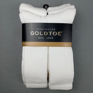 GoldToe Crew Socks Mens Big Tall 6 Pair Pack Extended 12-16 Cotton White AquaFX - Picture 1 of 7