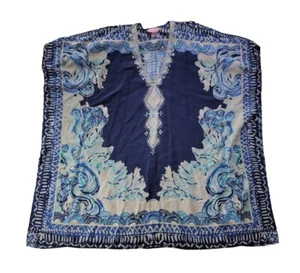 Lilly Pulitzer Atlin Seidenkaftan Damen S/M Blau Print Cold Shoulder 100% Seide - Bild 1 von 8