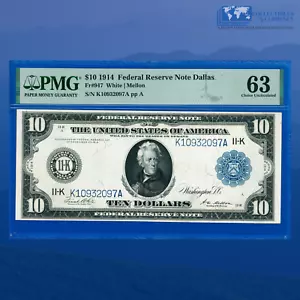 Fr.947 1914 $10 Ten Dollars Federal Reserve Note Dallas, PMG CU 63 #32097 - Picture 1 of 3