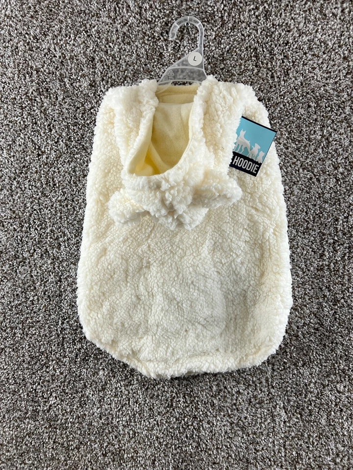 Sudadera con capucha Sherpa marfil talla L para perro con orejas camisa ropa de exterior para mascotas cálida Foto 1 de 4