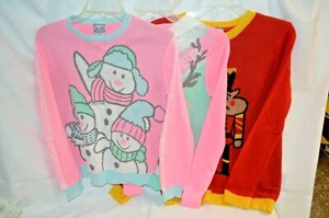 Sie wählen Urlaub Pullover Schneemann NUSSKNACKER Skifahren RENTIER rosa rot XS - LG Mädchen - Bild 1 von 13