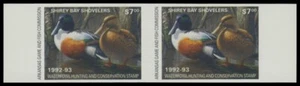 1992  Arkansas State Duck Stamp Mint Never Hinged. Original Gum Imperf Pair  - Picture 1 of 1
