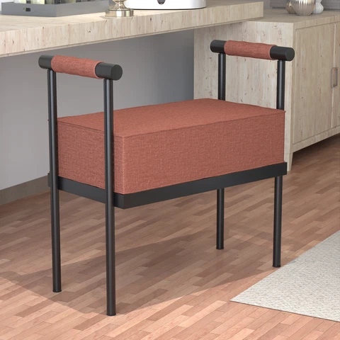 Modern Upholstered Bench Seat-Ottoman Bench with Armrests-Footrest-Foot Stool Cover