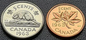 1963 Canada 5 Cent & 1 Cent Proof-Like Coin - Select GEM PL65+++ - Picture 1 of 4