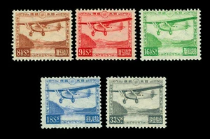 JAPAN 1929 AIRMAIL Passenger plane over Lake Ashi set Sk A1-5 (Sc C3-C7)mint NH - Picture 1 of 1