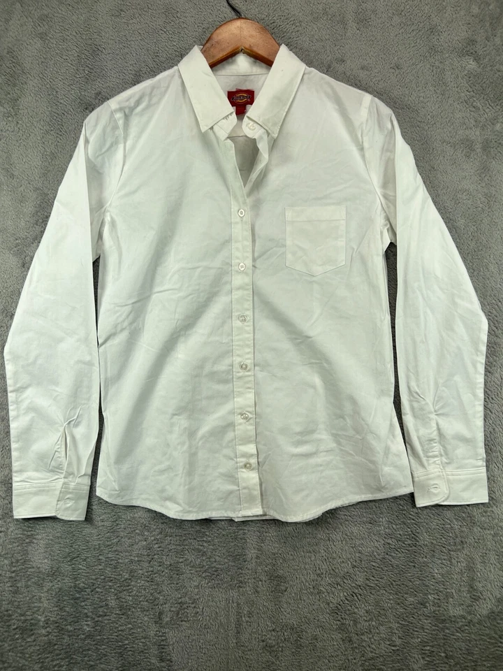 Camisas de trabajo Dickies para mujer grandes blancas manga larga con botones ropa de trabajo bolsillo Foto 1 de 4