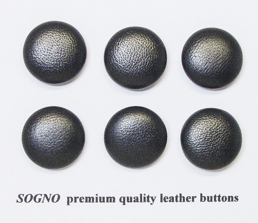 6 MADE IN USA 21 mm dark silverish charcoal color leather covered jacket buttons - Image 1 of 4