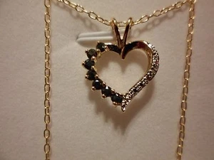 Kanchanaburi Blue Sapphire, Diamond Pendant w/Chain 18", 18K YG Over 925 Silver - Picture 1 of 4