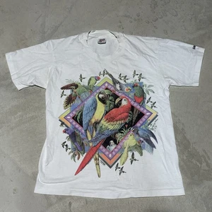 VTG 90s RAINFOREST Parrot Bird Graphic Colorful PRINT T-Shirt SZ M Nature Animal - Picture 1 of 14