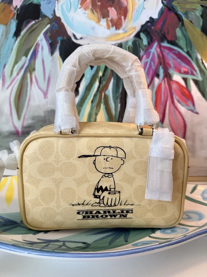 Coach X Peanuts CBJ63 Satchel Crossbody Bag In Signature Canvas Charlie Brown
