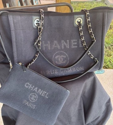 Bolso de Hombro Chanel Deauville 31 Rue Cambon Cadena Azul Y Plata  Foto 1 de 4