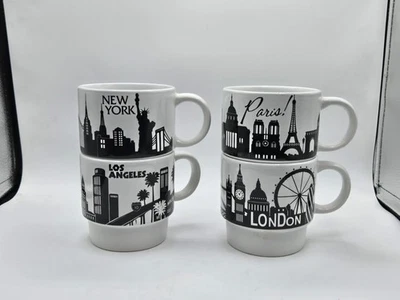 Canecas City empilháveis de grés Signature NY LA PARIS LONDRES conjunto de 4 - Imagem 1 de 4
