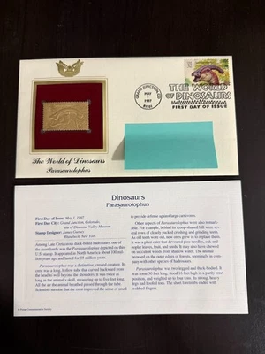 The World of Dinosaurs - PARASAUROLOPHUS 22kt Gold & First Day Issue Stamp - Image 1 of 4