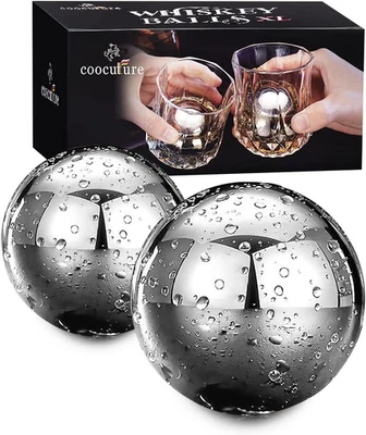 Bolas de uísque reutilizáveis aço inoxidável metal esfera de gelo cubos refrigeração de bebidas  - Imagem 1 de 4