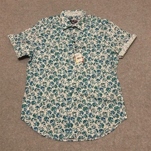Robert Graham Shirt Men's L Teal Skull Pattern Short Sleeve Button-Up Flip Cuff - Picture 1 of 8
