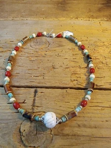 Artisan Türkis und Koralle und Knochen Halskette - Bild 1 von 5