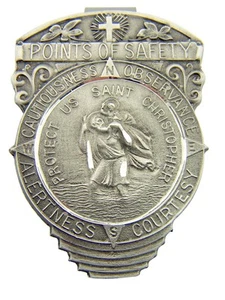 Pewter Saint Christopher Point of Safety Auto Visor Clip, 2 1/2 Inch - Picture 1 of 3