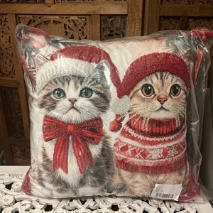 Cat Christmas Deluxe Pillow 17x17 Tassel Textured Cushion Generously Filled NEW - Picture 1 of 7