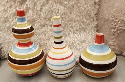 JONATHAN ADLER MULTI COLORED STRIPES ITALIA  HAPPY HOME  BULB VASE SET OF 3 - Image 1 of 4