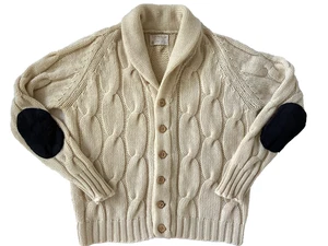 Vintage 1980er Creme Wolle Lord Jeff Cardigan Zopfmuster Pullover Large Hergestellt in den USA - Bild 1 von 9