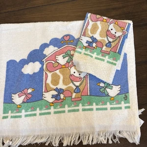 2 Vintage NOS Küchentuch Tuch Hase Ente Bauernhaus Deko 80/90er Grandmacore - Bild 1 von 10