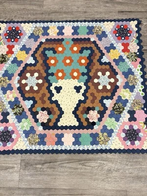 "Colcha vintage hexagonal patrón de cesta de flores 35"" x 40""" Foto 1 de 4