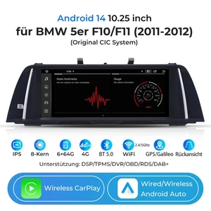 10.25" für BMW 5er F10 F11 2011-2012 CIC Android14 Screen CarPlay GPS BT 6+64G - Picture 1 of 21