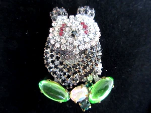 Schöner Pandabär mit Glas Strass Knopf im tschechischen Vintage Stil und roten Augen - Bild 1 von 4