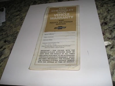 Chevrolet/Corvette/Chevelle/Camaro 1972 original/plan de protección/manual Foto 1 de 3