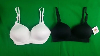 FRUIT OF THE LOOM Womens 34C  Wirefree Bra Set Of 2 White/Black Fully Padded - Image 1 of 4
