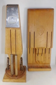 Pair MCM 1958 Ekco Flint Vanadium 6 Piece Knife Set Wood Holdster & Wall Mount - Picture 1 of 14