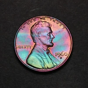 1960-D Toned Lincoln Memorial Cent Penny with Rainbow Toning (7-68) - Bild 1 von 2