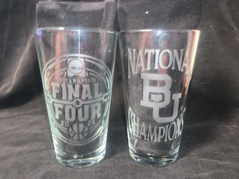 2021 FINAL FOUR NATIONAL CHAMPION BAYLOR BEARS ETCHED 16 oz PINT GLASSES NEW (2) Cover