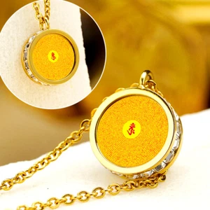 Tibetan Buddhist Shurangama Mantra Amulet Necklaces Round Pendant Titanium Steel - Picture 1 of 12