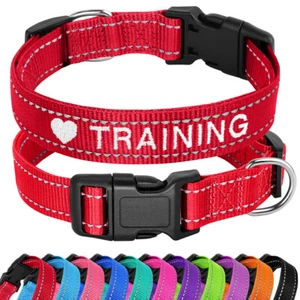 Embroidered Personalized Dog Collar Reflective Nylon Custom ID Name Phone Number - Picture 1 of 30